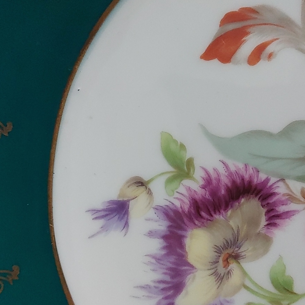 Plate Vintage Gloria Porcelain Floral  W/ Green/Gold Trim 8.5" West Germany - Picture 5 of 7